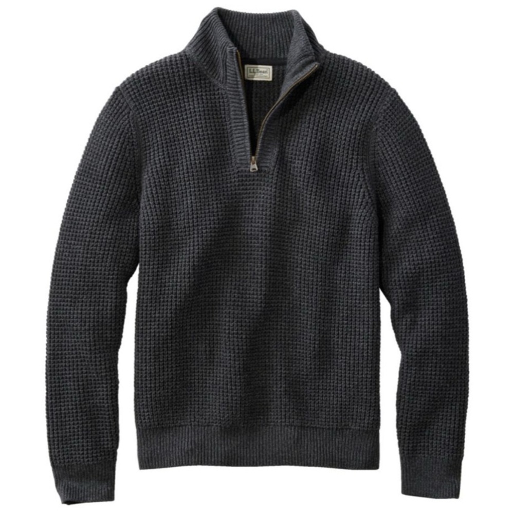 L.L. Bean Men's Organic Cotton Waffle Sweater Quarter Zip Size XL Winter Office